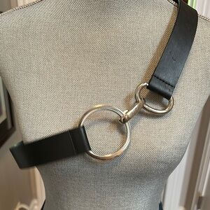 New White House Black Market Black and Silver Belt with Ring Detail